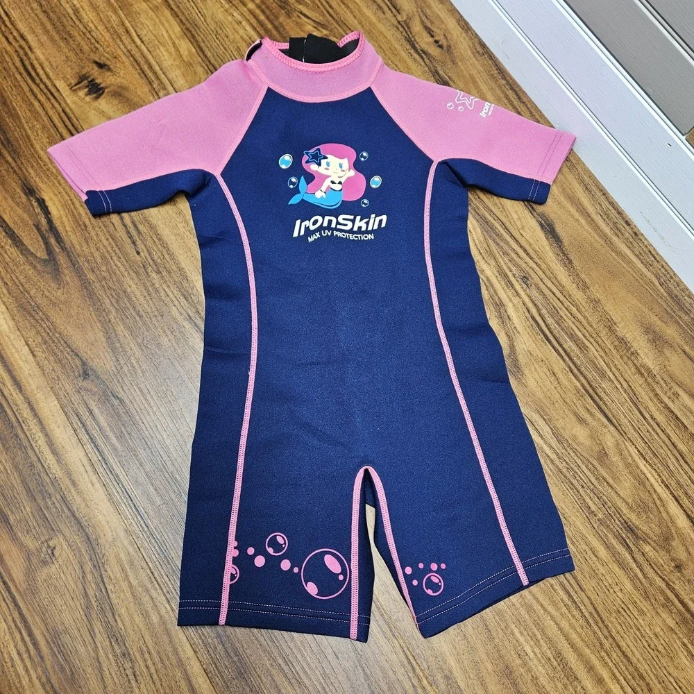 IronSkin Kids Wet Suit Child Size Med 6 Pink/Blue  Swim Water Ski Wake Boarding